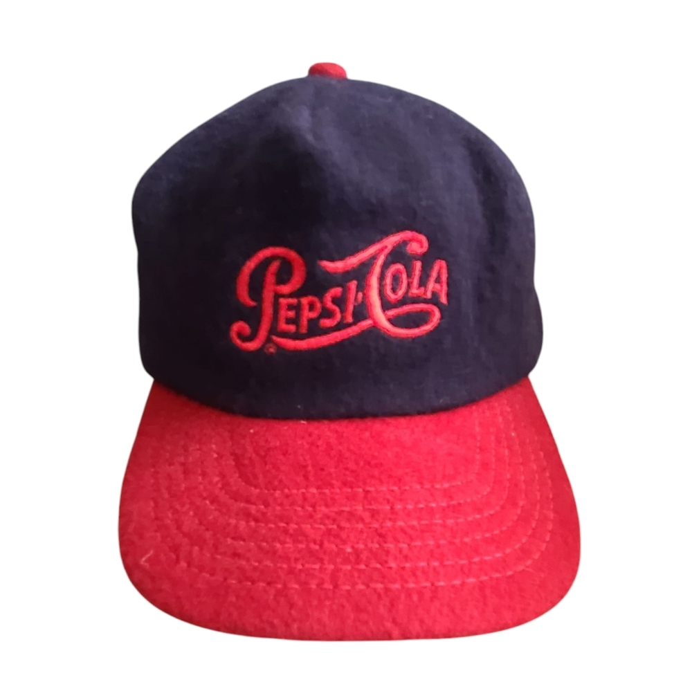 Pepsi-Cola Navy and Red Baseball Hat Cap, Wool, Made In Usa